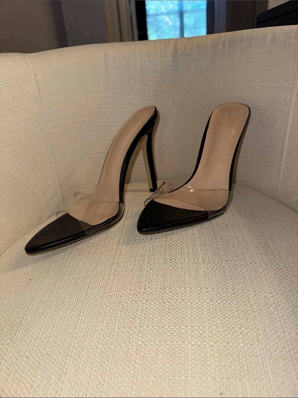 SHEIN Black Pointed-Toe Clear PVC Stiletto Mules